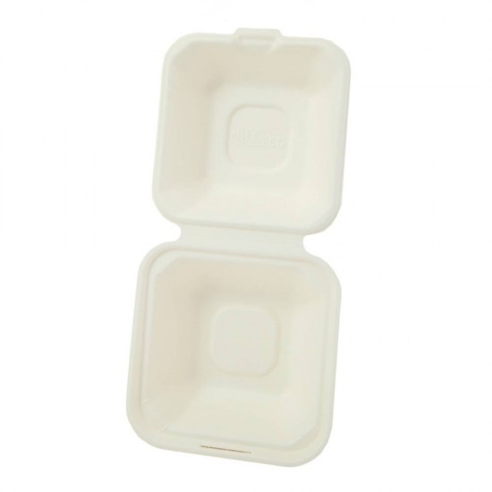 Set 600 Caserole Biodegradabile cu Capac pentru Hamburger din Fibra Lemnoasa, Dimensiune 125x125x74 mm