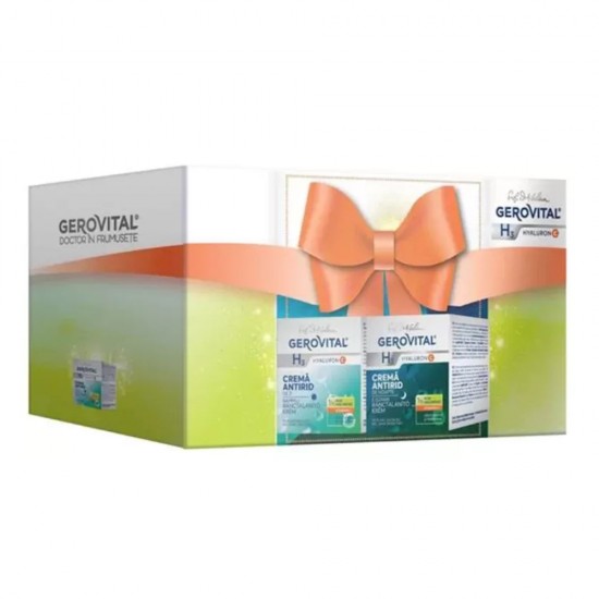 Set Caseta Cadou Gerovital H3 Hyaluron C: Crema Antirid de Noapte, 50 ml + Crema Antirid de Zi, 50 ml