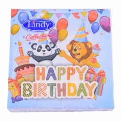 Servetele Lindy Birthday Animale, Dimensiune 33x33 cm, 3 Straturi, 20 Foi/Pachet