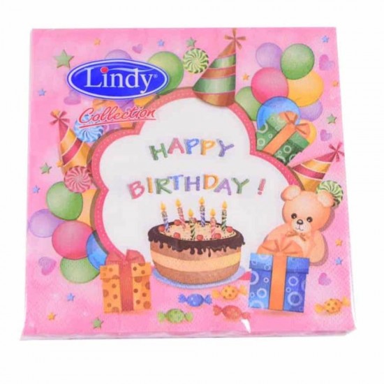 Servetele Lindy Birthday Tort, Dimensiune 33x33 cm, 3 Straturi, 20 Foi/Pachet