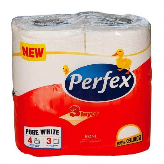 Hartie Igienica Perfex, 3 Straturi, Culoare Alb, 4 Role/Bax
