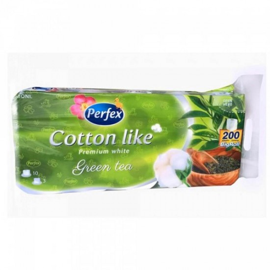 Hartie Igienica Perfex Cotton Like cu Parfum de Ceai Verde, 3 Straturi, 200 Foi, 10 Role/Bax