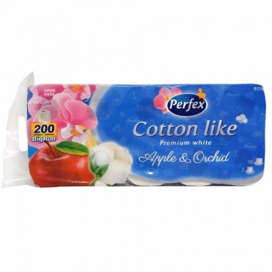 Hartie Igienica Perfex Cotton Like cu Parfum de Mar si Orhidee, 3 Straturi, 200 Foi, 10 Role/Bax