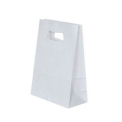 Set 100 de Sacose Albe cu Maner Decupat, 180x90x250 mm, Hartie Kraft Albit 70 g