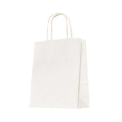 Set 100 de Sacose Albe cu Maner Rasucit, 180x80x220 mm, Hartie Kraft Albit 90 g