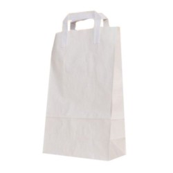 Set 100 de Sacose Albe cu Maner din Banda, 220x110x360 mm, Hartie Kraft Albit 70 g Set 100 de Sacose Albe cu Maner din Banda, 220x110x360 mm, Hartie Kraft Albit 70 g