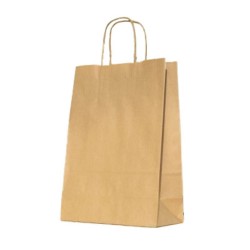 Set 100 de Sacose Natur cu Maner Rasucit, 220x100x310 mm, Hartie Kraft Natur 90 g