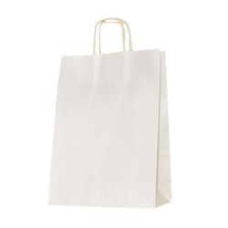 Set 100 de Sacose Albe cu Maner Rasucit, 260x120x350 mm, Hartie Kraft Albit 90 g