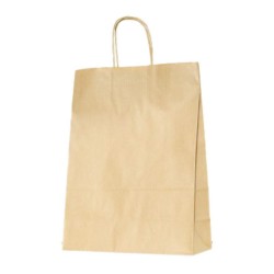 Set 100 de Sacose Natur cu Maner Rasucit, 260x120x350 mm, Hartie Kraft Natur 90 g