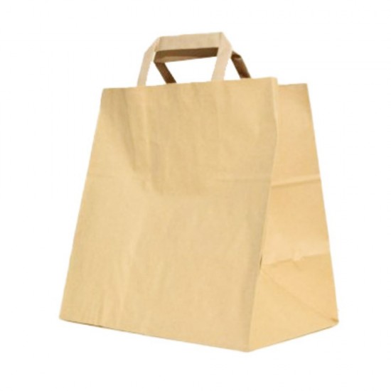 Set 250 de Sacose Natur cu Maner din Banda, 280x170x290 mm, Hartie Kraft Natur 80 g