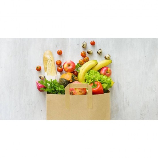 Set 250 de Sacose Natur cu Maner din Banda, 280x170x290 mm, Hartie Kraft Natur 80 g