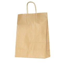 Set 100 de Sacose Natur cu Maner Rasucit, 320x120x410 mm, Hartie Kraft Natur 100 g