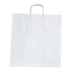 Set 100 de Sacose albe cu Maner Rasucit, 390x140x410 mm, Hartie Kraft Albit 100 g