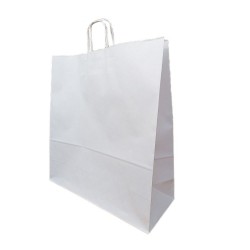 Set 50 de Sacose Albe cu Maner Rasucit, 450x170x480 mm, Hartie Kraft Albit 100 g