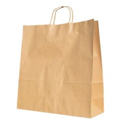 Set 50 de Sacose Natur cu Maner Rasucit, 450x170x470 mm, Hartie Kraft Natur 100 g