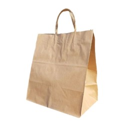 Set 50 de Sacose Natur cu Maner Rasucit, 260x170x280 mm, Hartie Kraft Natur 80 g