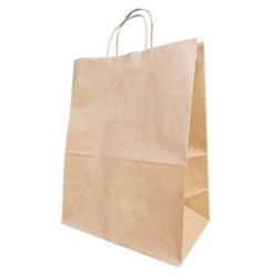 Set 50 de Sacose Natur cu Maner Rasucit, 310x170x390 mm, Hartie Kraft Natur 80 g