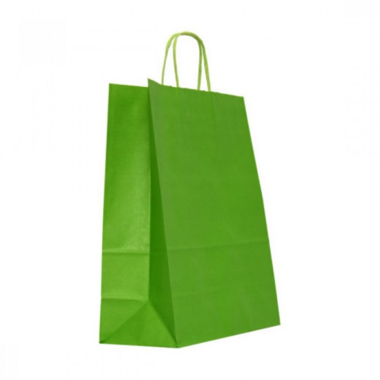 Set 100 de Sacose din Hartie Model Verde Deschis, 18x8x22 cm, Hartie Kraft Alba 90 g/m², Maner Sfoara