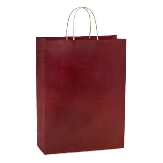 Set 100 de Sacose din Hartie Model Bordo, 26x12x35 cm, Hartie Kraft Alba 90 g/m², Maner Sfoara
