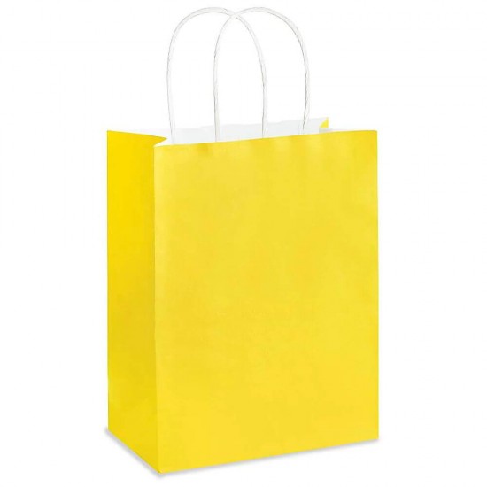 Set 100 de Sacose din Hartie Model Galben, 26x12x35 cm, Hartie Kraft Alba 90 g/m², Maner Sfoara