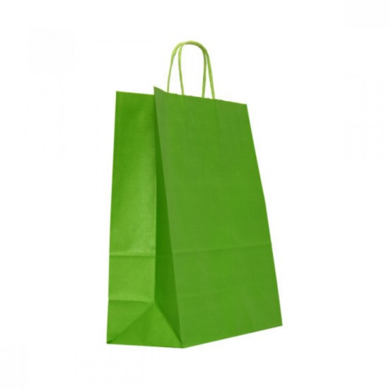 Set 100 de Sacose din Hartie Model Verde Deschis, 26x12x35 cm, Hartie Kraft Alba 90 g/m², Maner Sfoara