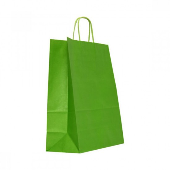 Set 100 de Sacose din Hartie Model Verde Deschis, 32x12x41 cm, Hartie Kraft Alba 90 g/m², Maner Sfoara