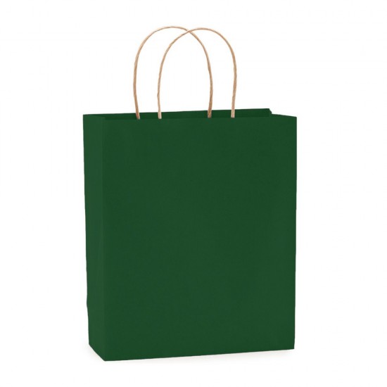 Set 100 de Sacose din Hartie Model Verde Inchis, 32x12x41 cm, Hartie Kraft Alba 90 g/m², Maner Sfoara