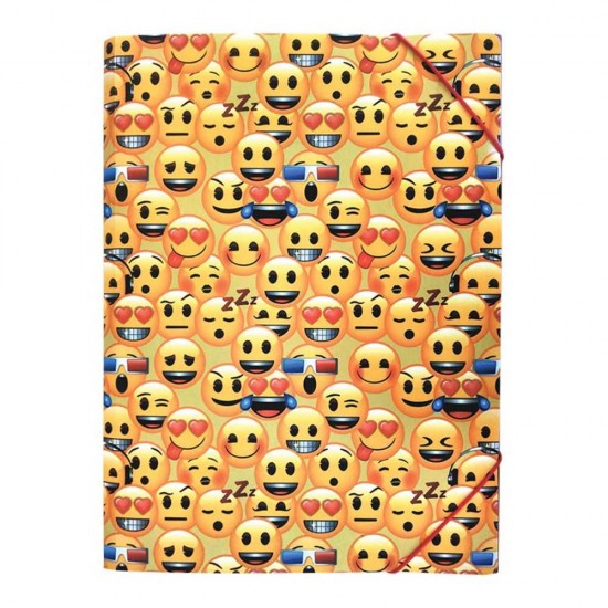 Mapa din Plastic cu Elastic A4 pentru Baieti, Model Emoji Clasic, Culoare Multicolor