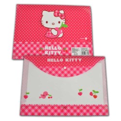 Mapa din Plastic cu Buton A4 pentru Fete, Model Hello Kitty, Culoare Multicolor