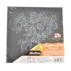 Panza pentru Pictura Predesenata pe Sasiu Neagra, Model Trandafiri, School Friendly Sf Art, Dimensiune 200x200 mm Panza pentru Pictura Predesenata pe Sasiu Neagra, Model Trandafiri, School Friendly Sf Art, Dimensiune 200x200 mm