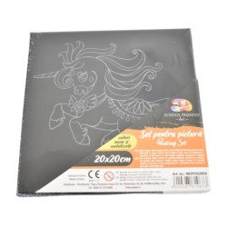 Panza pentru Pictura Predesenata pe Sasiu Neagra, Model Unicorn, School Friendly Sf Art, Dimensiune 200x200 mm Panza pentru Pictura Predesenata pe Sasiu Neagra, Model Unicorn, School Friendly Sf Art, Dimensiune 200x200 mm