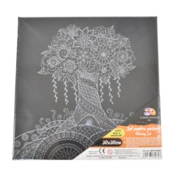 Panza pentru Pictura Predesenata pe Sasiu Neagra, Model Copac, School Friendly Sf Art, Dimensiune 300x300 mm Panza pentru Pictura Predesenata pe Sasiu Neagra, Model Copac, School Friendly Sf Art, Dimensiune 300x300 mm