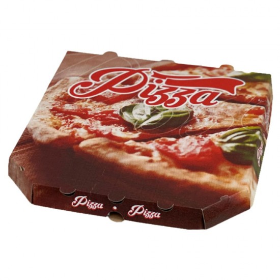 Cutii Pizza Imprimate Model Mega Colturi Tisite, Dimensiune 300X300X30 mm, Carton Interior Natur Exterior Alb, 100 Buc/Set