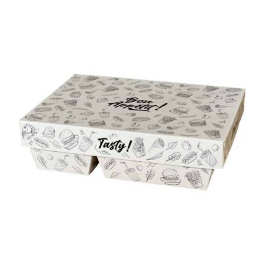 Cutii Meniu Bicompartimentate cu Capac Urban, 100 Buc/Set, 190x155x60 mm