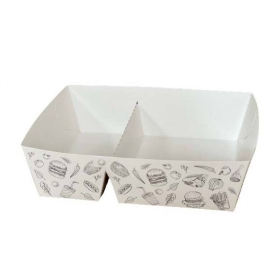 Cutii Meniu Bicompartimentate cu Capac Urban, 100 Buc/Set, 190x155x60 mm