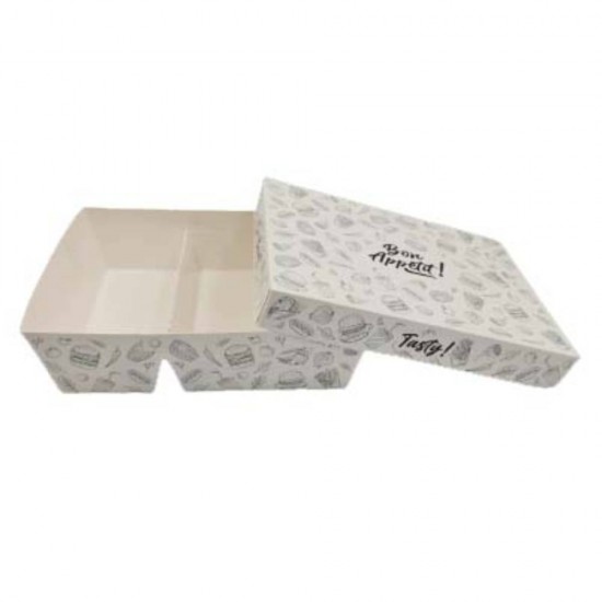 Cutii Meniu Bicompartimentate cu Capac Urban, 100 Buc/Set, 190x155x60 mm