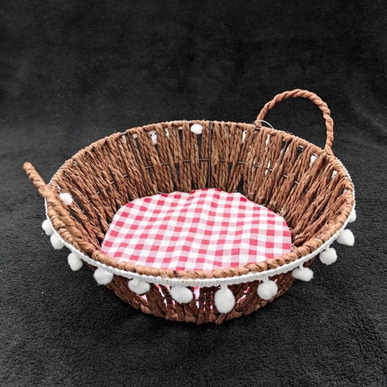 Cos Impletit Rotund Maro, Material Plastic si Metal, Dimensiune 22x8 cm