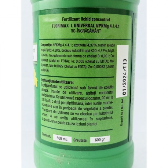 Fertilizant Lichid Florimax Concentrat Universal pentru Gradina, Cantitate 500 ml