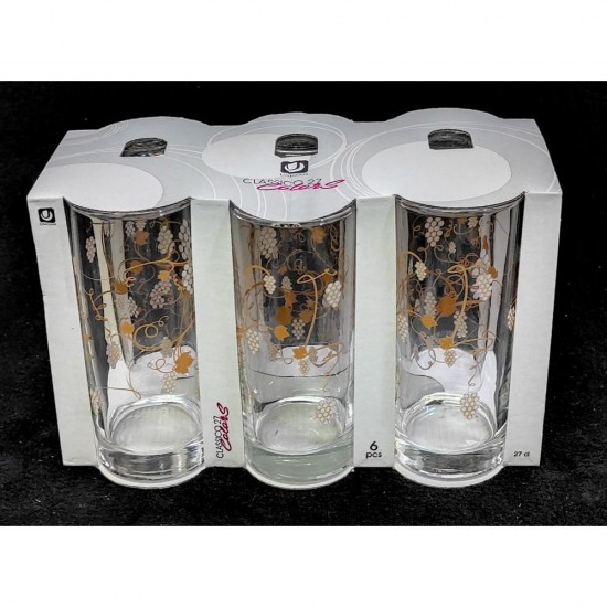 Set 6 Pahare din Sticla cu Model Vita de Vie, Cantitate 270 ml