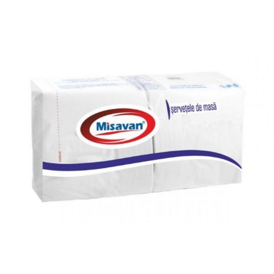 Servetele de Masa Misavan in 2 Straturi, Dimensiune 330x330 mm, 250 Buc/Set, Culoare Alba