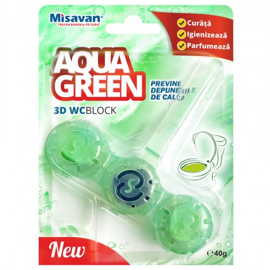 Odorizant WC Misavan Block Aqua Green 3D, 1 Buc/Set, 40 g