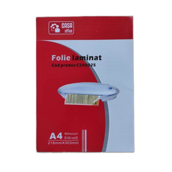 CASA OFFICE Folie Laminat A4, Dimensiune 216x303 mm, 80 MIC, 100 Coli/Top