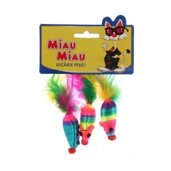 Jucarie Miau Miau HL19 Soricel Sisal cu Pene, 3 Buc/Pachet