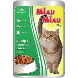 Hrana Umeda pentru Pisici Miau Miau, Curcan In Sos, 24 Buc x 100 g