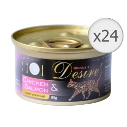Conserva pentru Pisici Desire cu Pui File si Somon, 24 Buc/Bax x 85 g