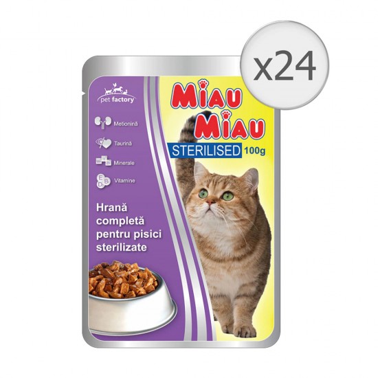 Hrana Umeda pentru Pisici Miau Miau Sterilized, 24 Buc/Pachet x 100 g