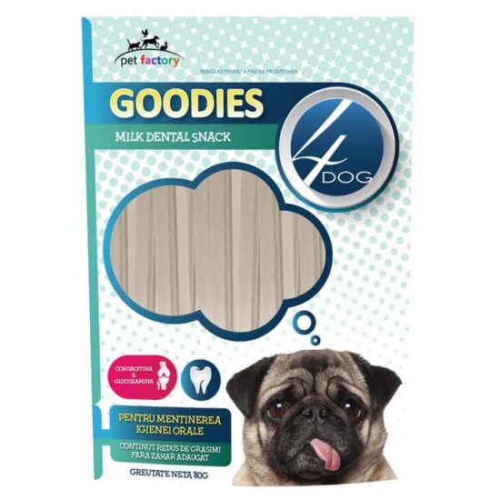 Recompensa pentru Caini Goodies Dental Stick 4 Dog cu Lapte si Glucozamina, 80 g