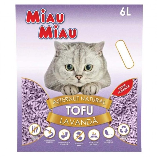 Asternut Igienic Miau Miau pentru Pisici Tofu Lavanda, 6 L