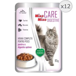Hrana Umeda pentru Pisici Miau Miau Care Digestive Miel, 12 Plicuri x 85 g