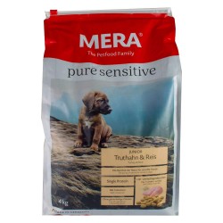 Hrana pentru Caini Mera Pure Sensitive Junior, Curcan & Orez, 4 kg